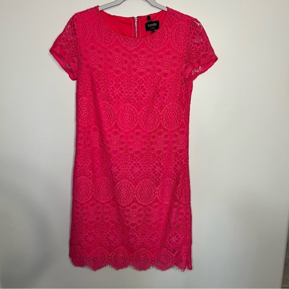 Laundry by Shelli Segal Pink Crochet Lace Knee Length Dress size 4